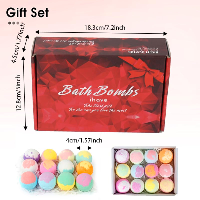 Ihave Bath Bombs for Kids and Women, 12 Natural Handmade Bath Bomb Gift Set, Bubble Bath Bombs - Perfect Self Care Relaxing Spa Gifts for Women