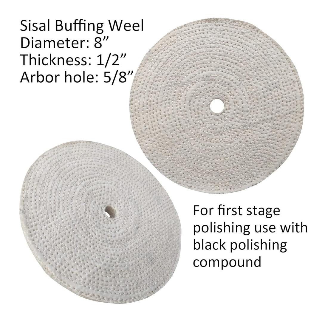 PURUI 6PC 8 Inch Stainless Steel Polishing Buffing Wheel Kit for Bench Grinder,Kit with Each 1PC 5/8 Inch Arbor Hole Sisal/Denim/Cotton Wheel and Each 1PC 100G Bar Black/Green/White Polishing Compound