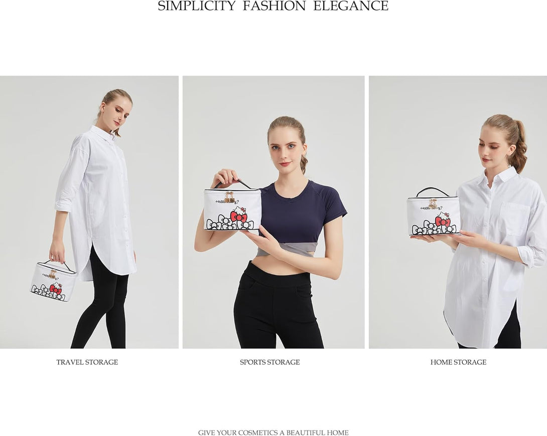 Ambealla Makeup Bag Large Waterproof Cosmetic Bags with Makeup Brush Holder, Cute Printed Makeup Organizer for Women Traveling,Portable Toiletry Bag for Girls