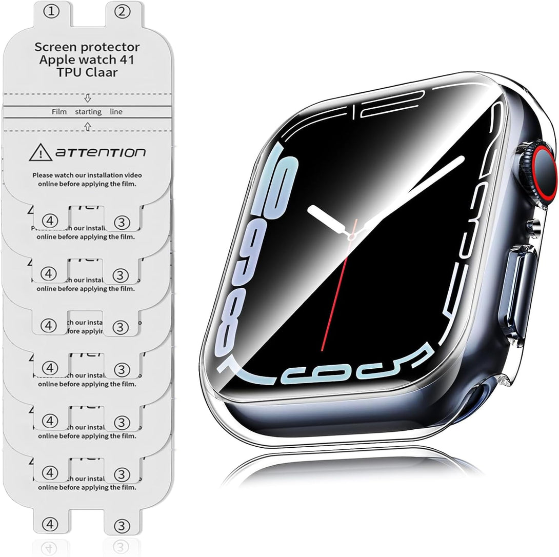 7 Packs for Apple Watch Screen Protector Series 9 8 7 41Mm, TPU Screen Protectors for Iwatch S9 S8 S7, Self-Healing Soft Film, Bubble-Free, Full Coverage, with Clear PC Case