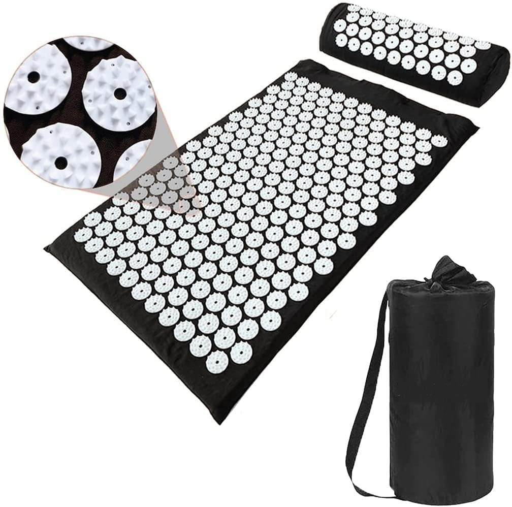 Acupressure Mat and Pillow Set Lengthen Pure Cotton Detachable Massage Pad with Same Color Carry Bag for Exercise Muscle Relaxation Fatigue Stress Reduction'S HSA Eligible. (Grey)