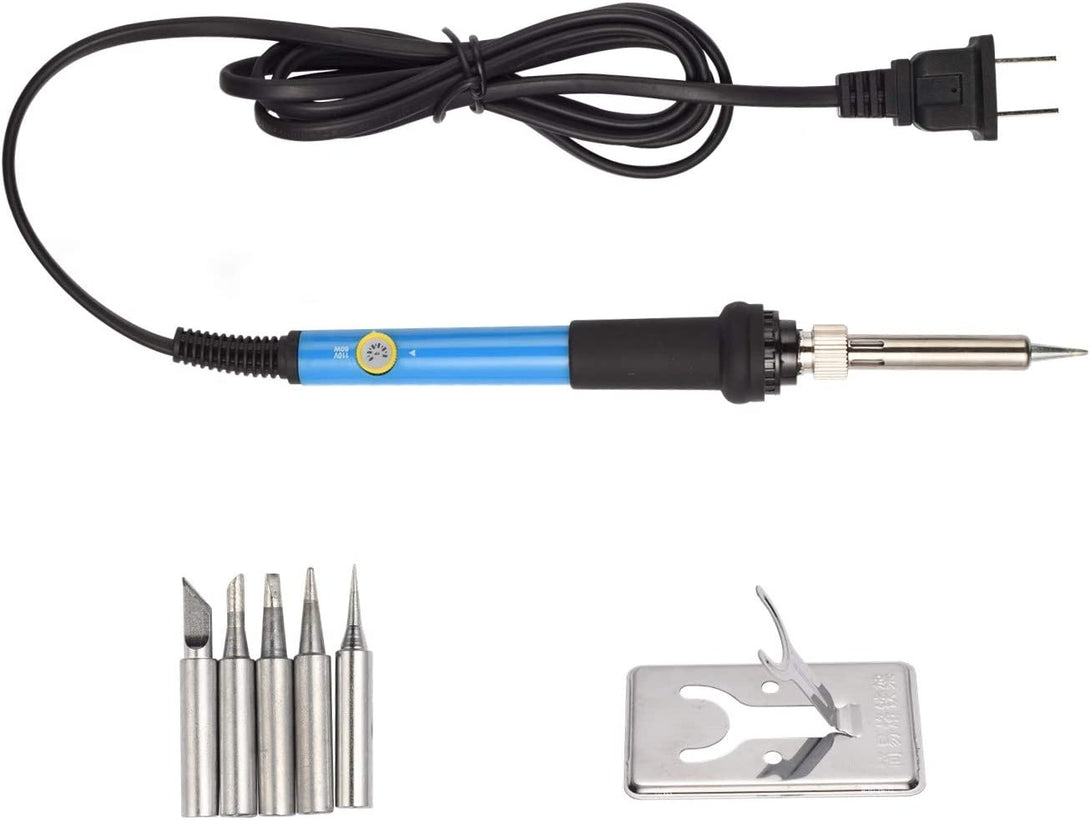 Electronics Soldering Iron Kit，60W 110V Adjustable Temperature Welding Tool Set, 5Pcs Different Soldering Tips, Stand