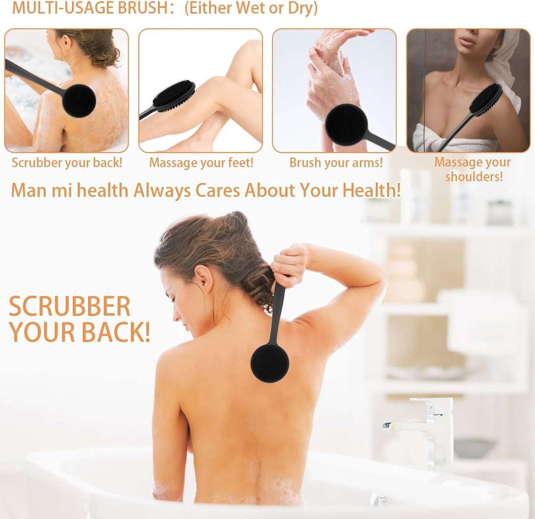 Silicone Back Scrubber for Shower Bath Body Brush Exfoliating Shower Brush Short Handle Back Scrubber for Men Long Lasting Bath & Shower Accessories