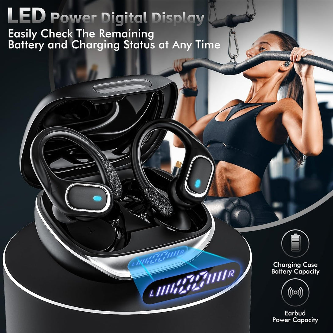 Wireless Earbuds Bluetooth Headphones 80Hrs Playtime Ear Buds IPX7 Waterproof Sports Earphones Wireless Charging Case Over-Ear Earhooks Headest - Black