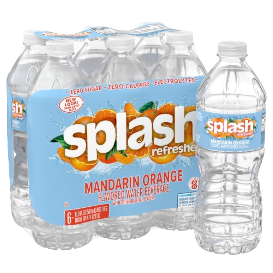 Splash Refresher Mandarin Orange Flavored Water, 16.9 Fl Oz, Plastic Bottle, Pack of 6