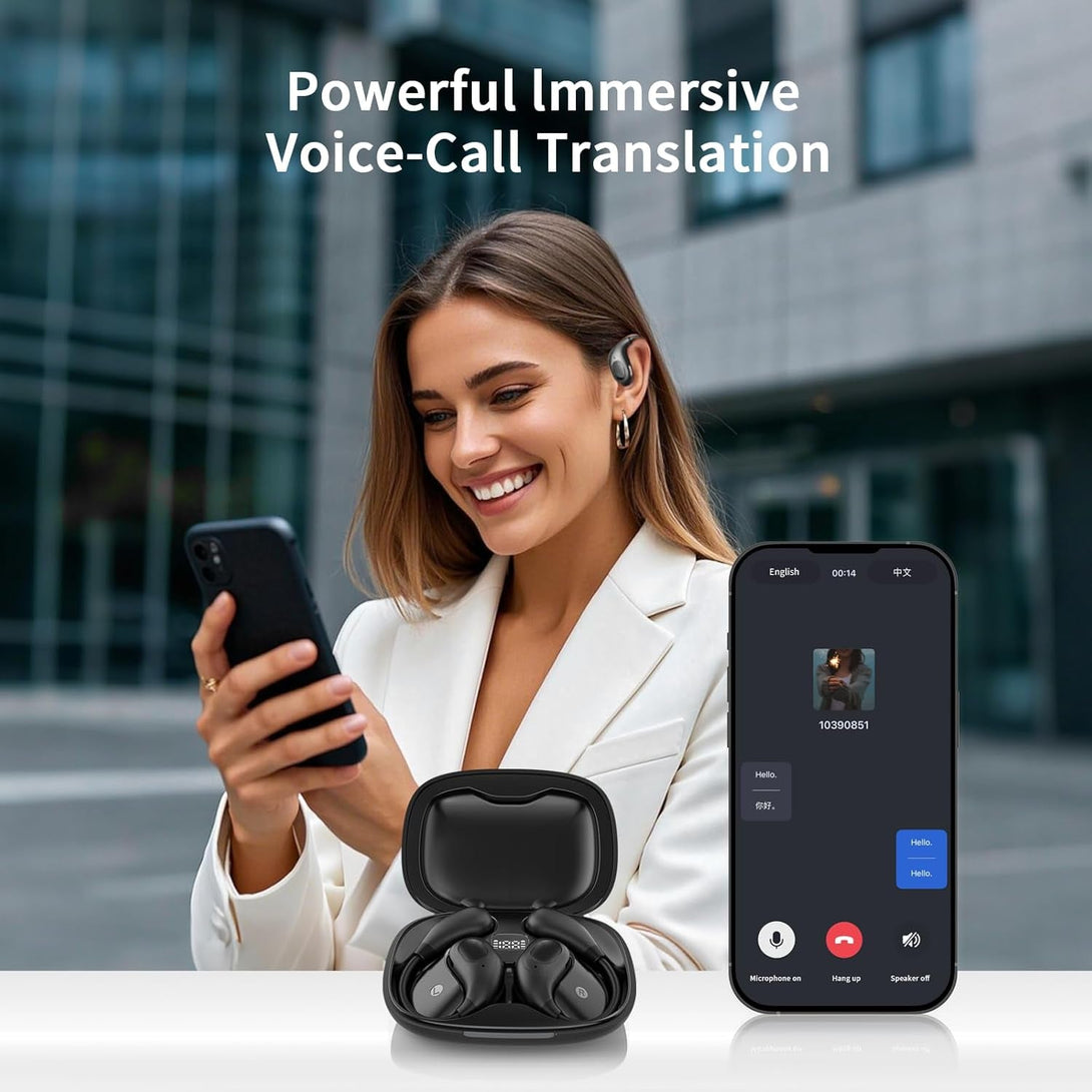 AI Translation Earbuds Real Time,Ows 3-In-1 Open-Ear Translating Ear Buds,144 Language Translator Earbuds with Ios & Android for Business and Learning - Black