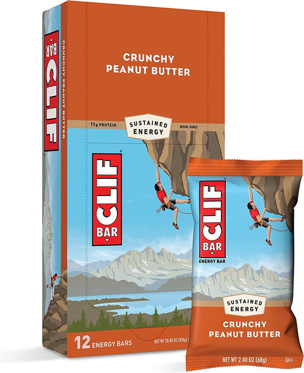 CLIF BARS - Energy Bars - Crunchy Peanut Butter - Made with Organic Oats - Plant Based Food - Vegetarian - Kosher (2.4 Ounce Protein Bars, 12 Count) Packaging May Vary