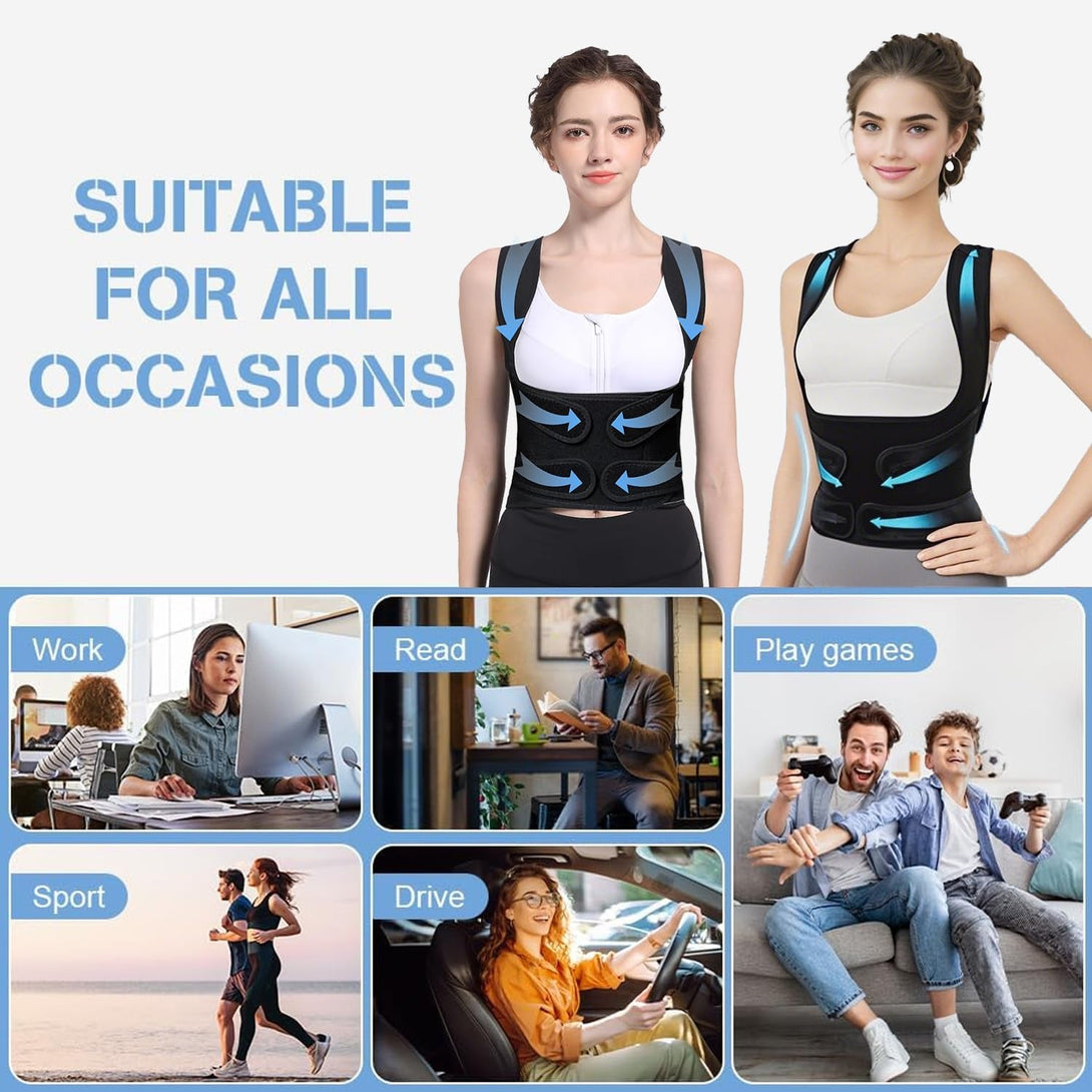 Back Brace Posture Corrector for Women and Men,Adjustable Full Back Brace and Shoulder Straightener,For Back Pain Relief,Hunchback Correction,Scoliosis,Posture Trainer