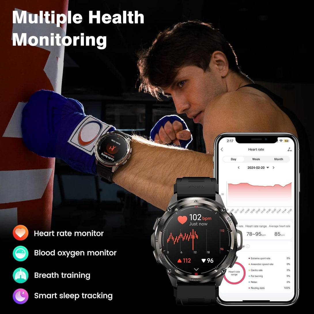 KOSPET Tank T3 Ultra Smart Watch for Men GPS, Extra-Long Battery, 50M Waterproof, Stainless Steel Unibody Rugged Smartwatch with Bluetooth Calling, 1.43" AMOLED Display, Pressure&Altitude&Compass