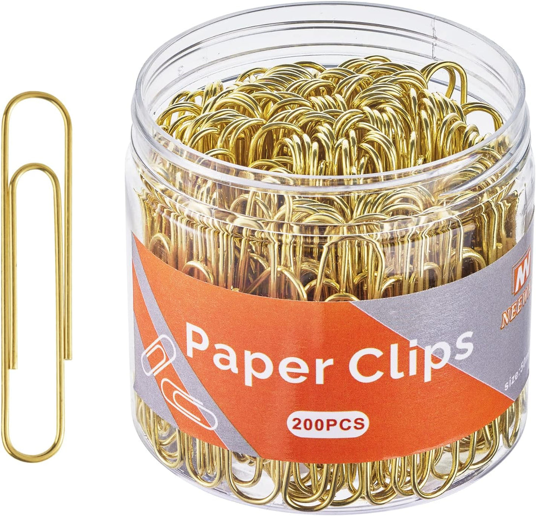 Gold Paper Clips, 200 Count Large Size, 2 Inch Jumbo Paperclips, Stylish Gold-Plated Paper Clip