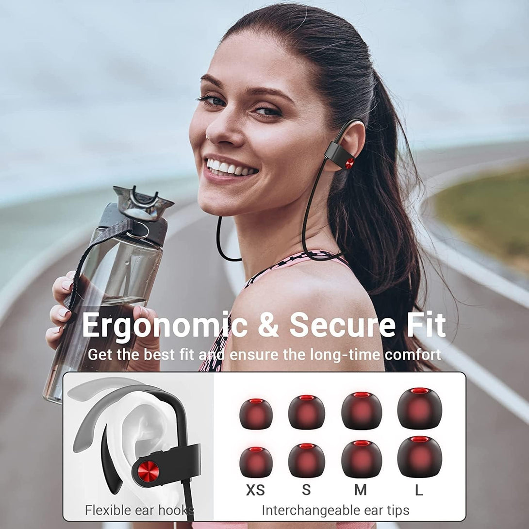 Bluetooth Headphones, Bluetooth 5.3 IPX7 Waterproof Wireless Sports Earbuds for Workout Gym, 16 Hrs Playtime Running Headphones with Noise Cancelling Mic, Hifi Bass Stereo In-Ear Earphones