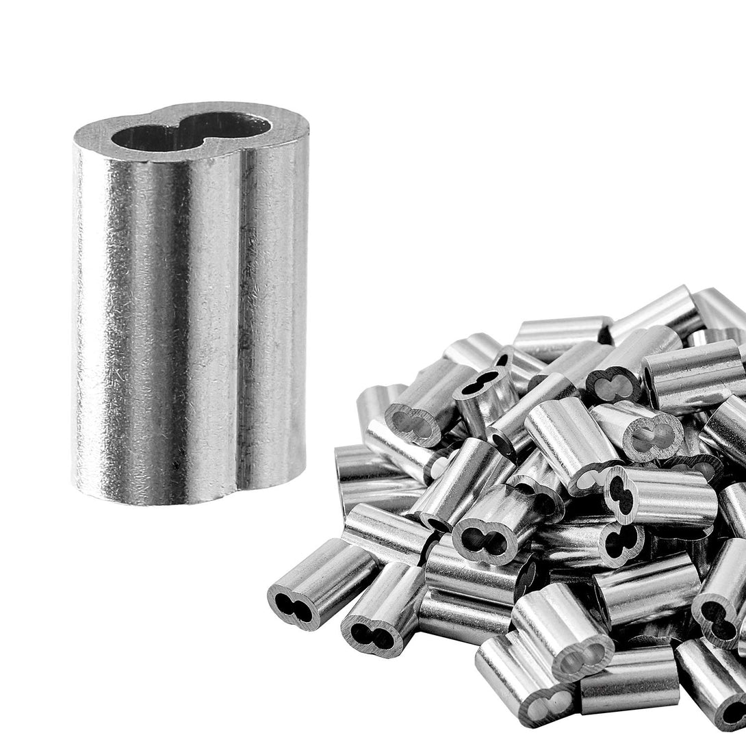 Qdishi 1/8" (3Mm) Aluminum Crimping Loop Sleeve for Wire Rope, Cable Ferrule (100Pcs)