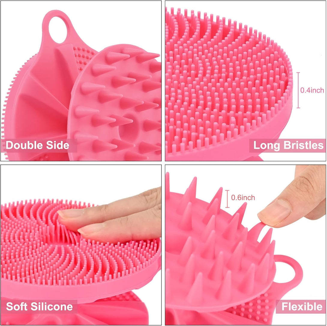 INNERNEED 2-In-1 Silicone Body Scrubber and Scalp Massager Shampoo Brush, Food-Grade Soft Material, More Hygienic, Easily Lather, Convenient for Travel, Gym, Business,Etc (Pink)