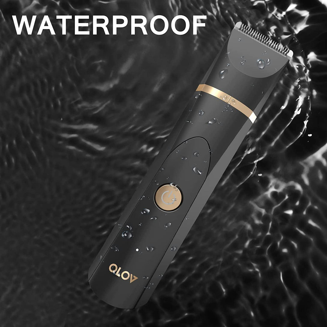 OLOV Electric Body Hair Trimmer - Groin Trimmer for Men - Bikini Trimmer Women - Wet/Dry Shaver Groomer, Replaceable Ceramic Blade Heads, USB Recharge Dock, Waterproof Hygiene Razor,Black