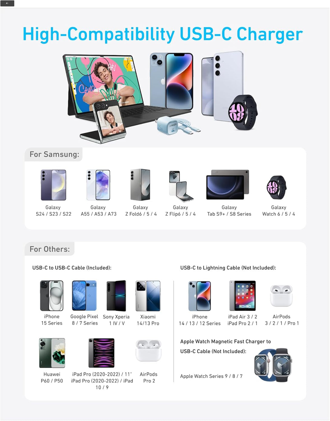 Anker 25W USB C Charger Block, Compact and Foldable, Supports PPS Fast Charging for Galaxy S24/Z Fold/Z Flip/Tab, Iphone, Ipad (Black, 1Pack with Cable)