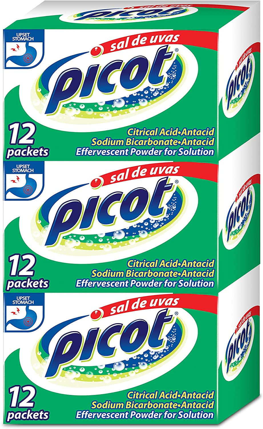 Sal De Uvas Picot, Effervescentl, Powder Solution, Antacid, 3-Pack of 12 Antacid Packets, 3 Boxes