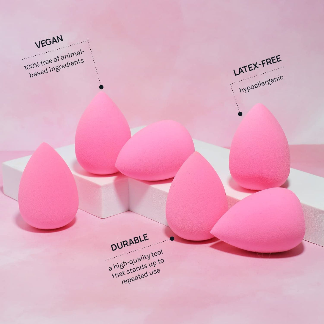 AOA Studio Collection Makeup Sponge Set Makeup Blender Latex Free and High-Definition Super Soft Set of 6 Makeup Blender for Powder Cream and Liquid, Beauty Cosmetic Beveled Shape (Pink)