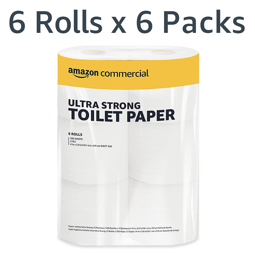 Amazoncommercial FSC Certified 2-Ply White Ultra Strong Toilet Paper, Septic Safe, 286 Sheets per Roll - 36 Rolls