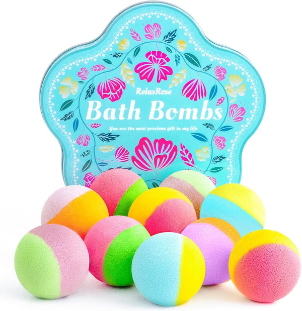 Bath Bomb Gift Set â€“ 10 Handmade Bath Bombs with Natural Ingredients, 5 Aromatic Scents, Relaxing Spa Bombs for Women, Men, and Kids, Best Birthday Gifts for Stress Relief and Relaxation