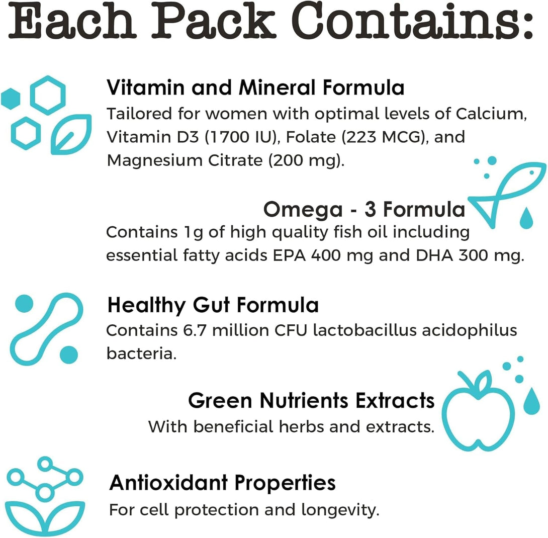 Women’S Daily Multivitamin Packs with Essential Vitamins and Minerals – Includes Vitamin D, C, E, A, B12 for Energy, Endurance, Immune Support, Bone and Skin Health – Complete 30-Day Supply