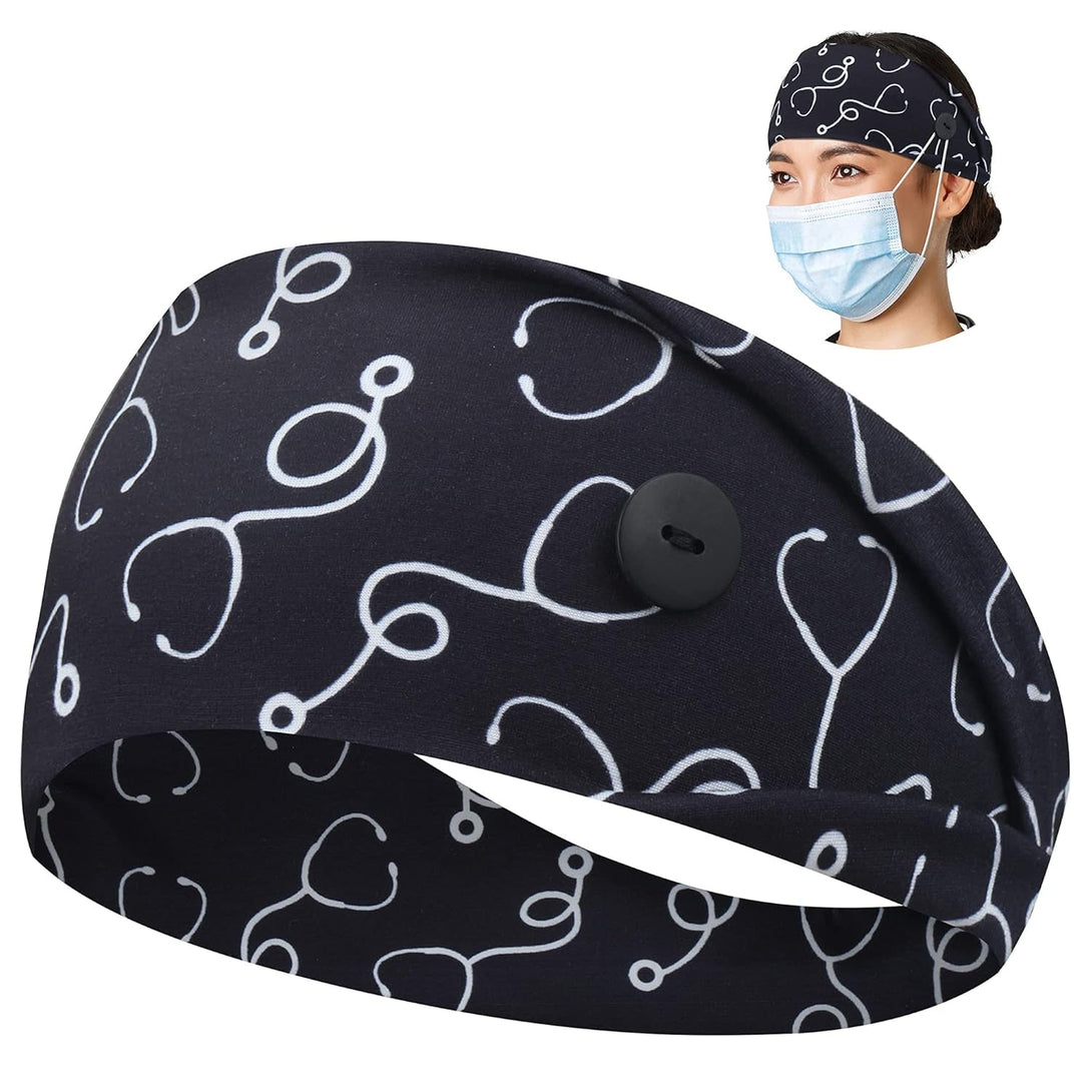 ABAMERICA Headbands with Button for Mask, Wide Nurses Headbands Non Slip Elastic Ear Protection for Women Men Doctors Sweatband Headband