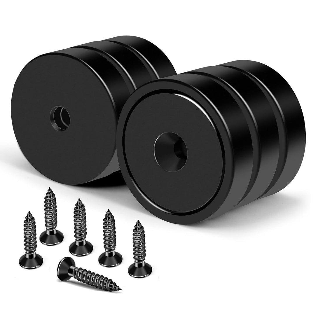 MIKEDE Strong Magnets with Holes, 100LB+ Strong Neodymium Magnets with Stainless Screws for Wall Mounting, Rare Earth Magnets round Base Magnets, Earth Magnets for Tools, 1.26" D X 0.2" H - 6 Pack