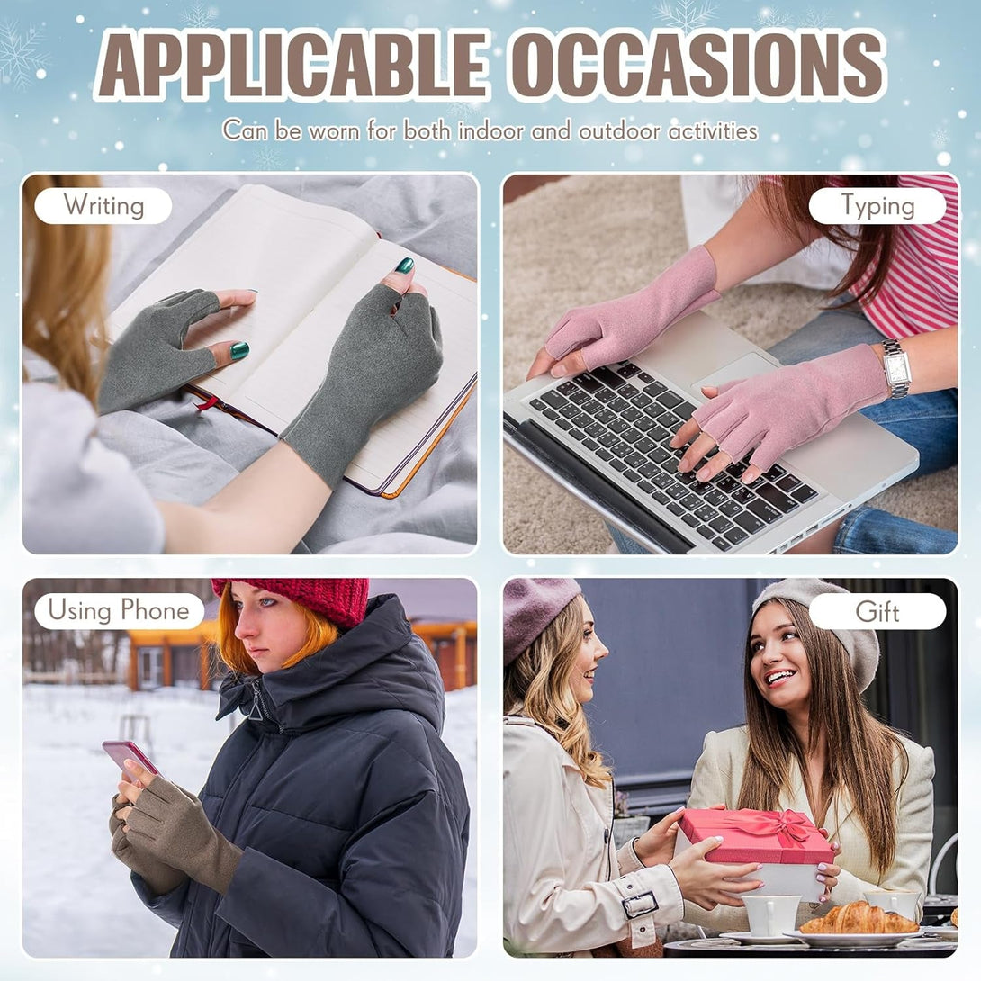 Geyoga 4 Pairs Winter Fingerless Gloves Touchscreen Texting Gloves Self Heat Arthritis Compression Gloves(Multicolor)