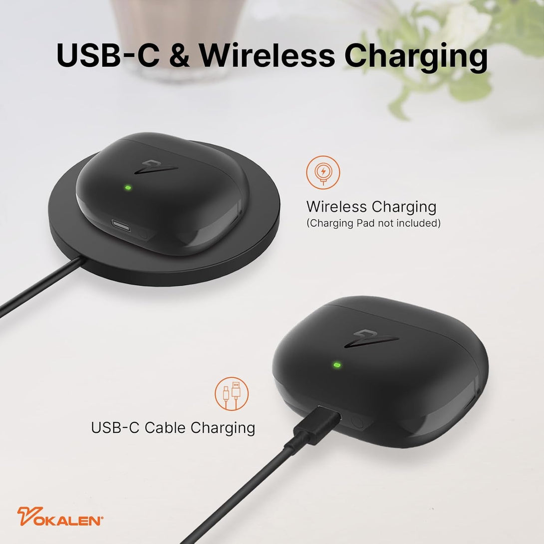 VOKALEN Air Pro True Wireless Hybrid Active Noise Cancelling Earbuds Bluetooth Headphones, Ergonomic Design In-Ear Headset, 40H Long Playtime with Wireless Charging, Custom EQ with APP, Bluetooth 5.3
