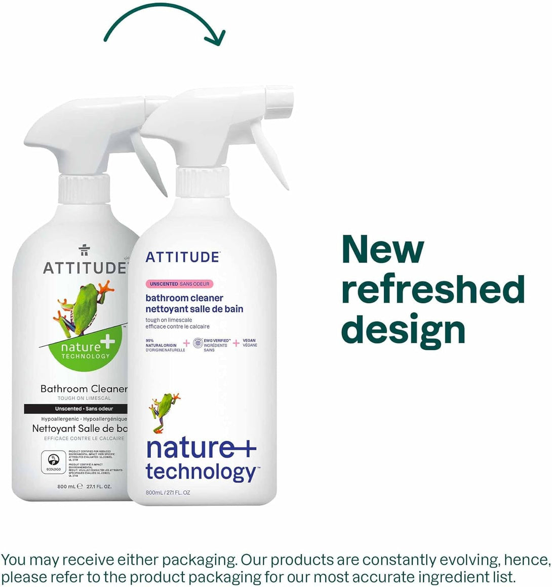 ATTITUDE Bathroom Cleaner, EWG Verified, Plant- and Mineral-Based, Vegan Household Products, Unscented, 27.1 Fl Oz