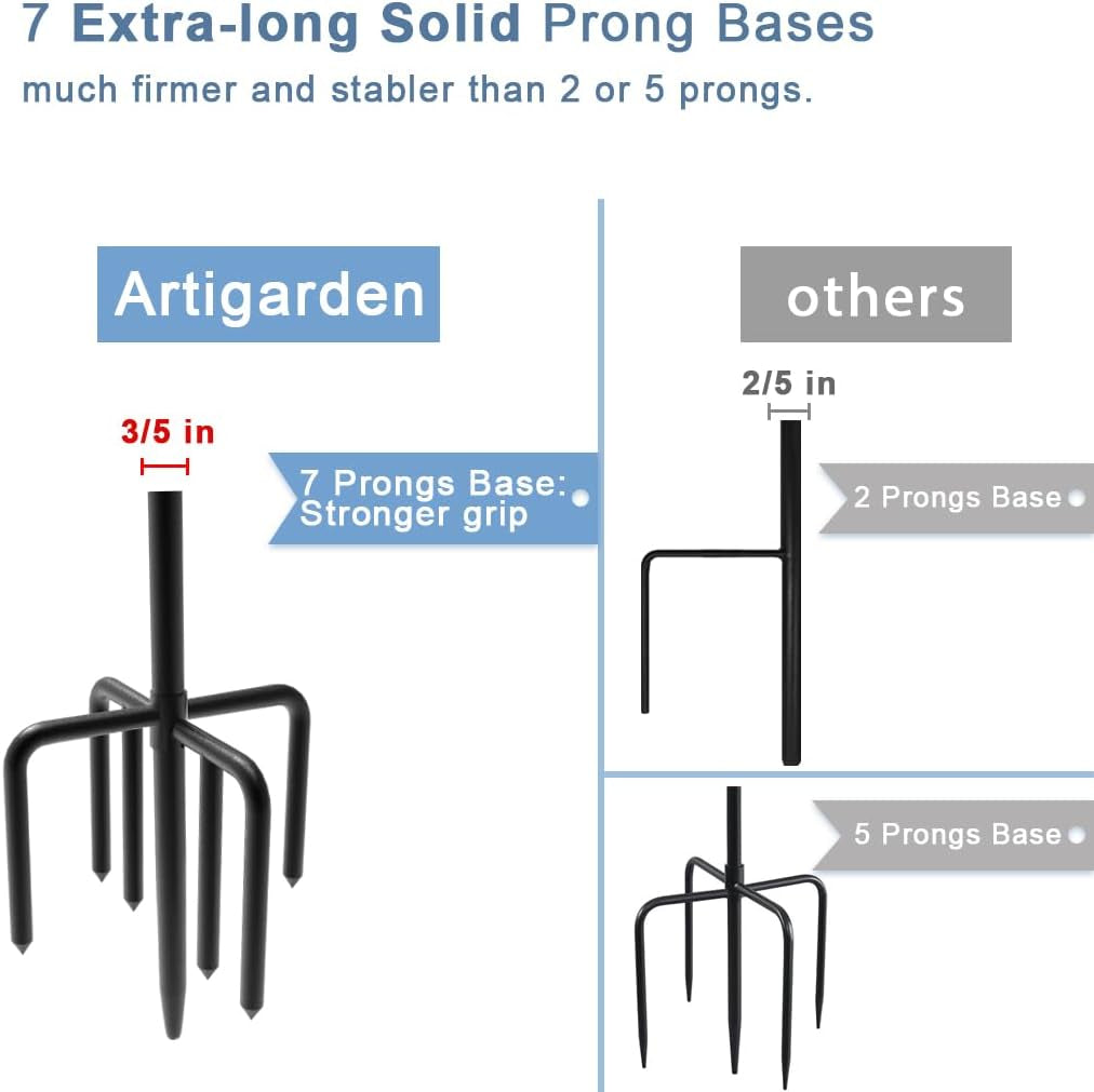 76 Inch Outdoor Shepherd Hook with 7 Prong Base (1 Pack), Adjustable Heavy Duty Garden Hanging Stake for Bird Feeder Solar Light Plant Hanger Wedding Decor, Matte Black