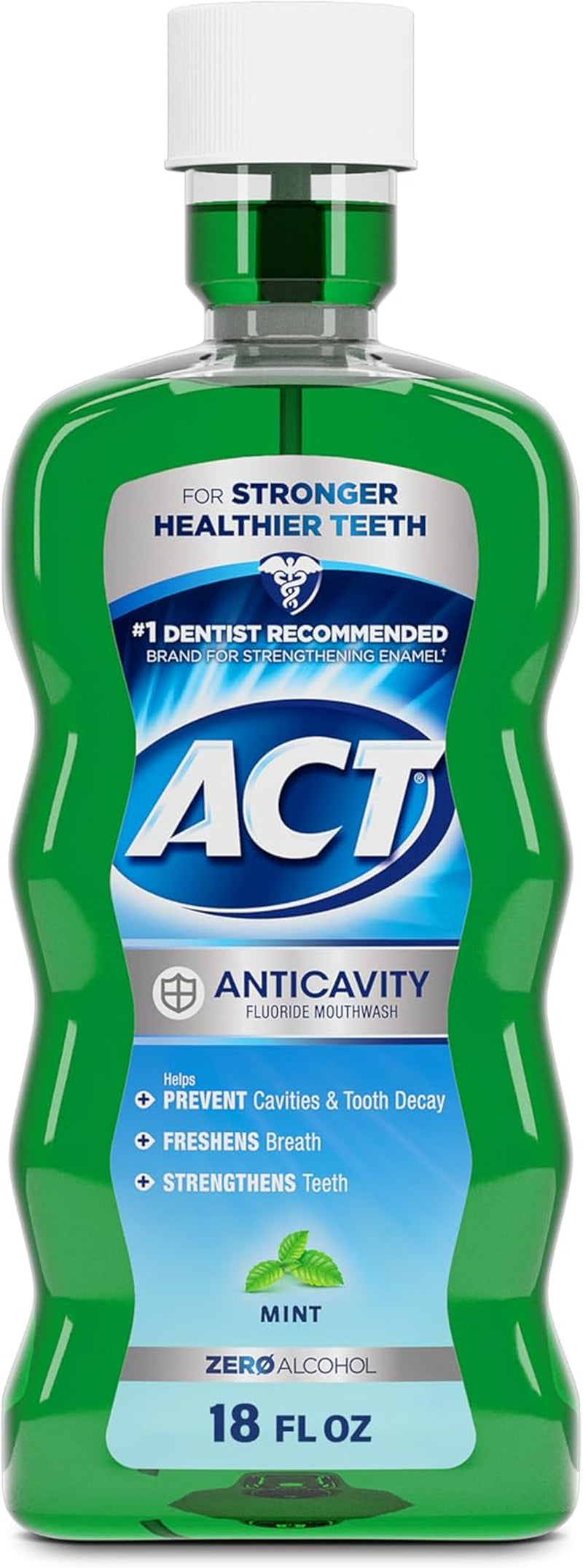 ACT Anticavity Zero Alcohol Fluoride Mouthwash 18 Fl. Oz., with Accurate Dosing Cup, Mint