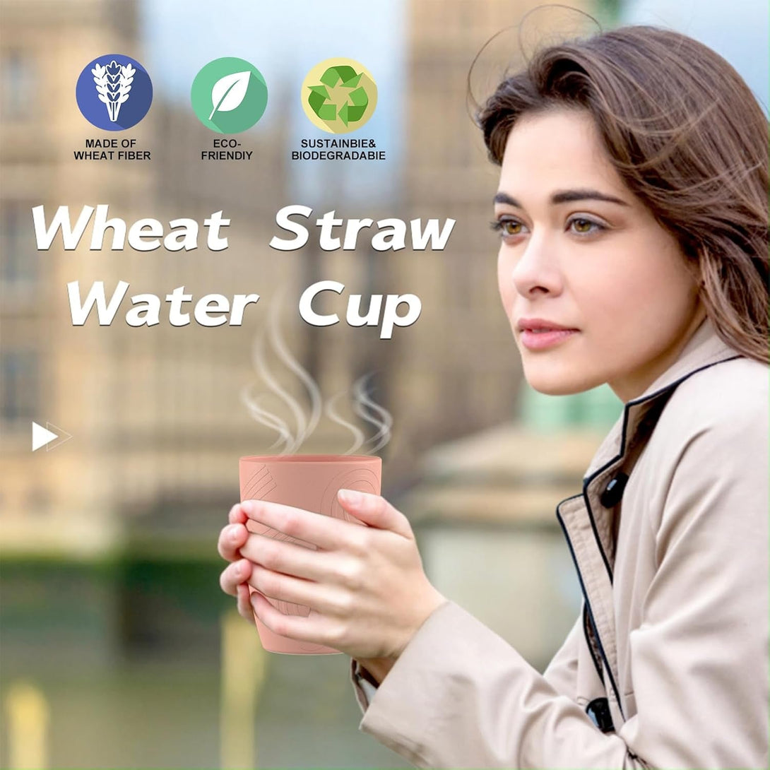 12Oz Wheat Straw Drinking Cups Set of 6,Alternative Plastic Cups Microwave and Dishwasher Safe,Unbreakable Cups for Kitchen,Picnic and Camping, KALAS Series