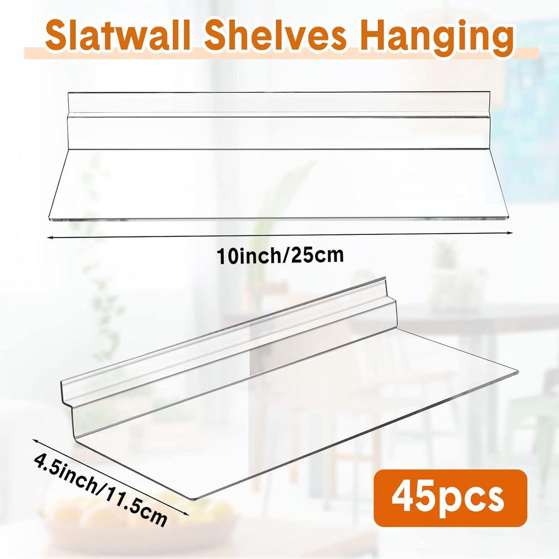 45 Pack Slatwall Shelves Hanging Slatwall Accessories Clear Wall Shelves Shoe Shelves for Wall Retail Display Shelves Slatwall Shoe Shelf for Home Shoe Stores Boutiques Supplies, 4.5 X 10 Inches