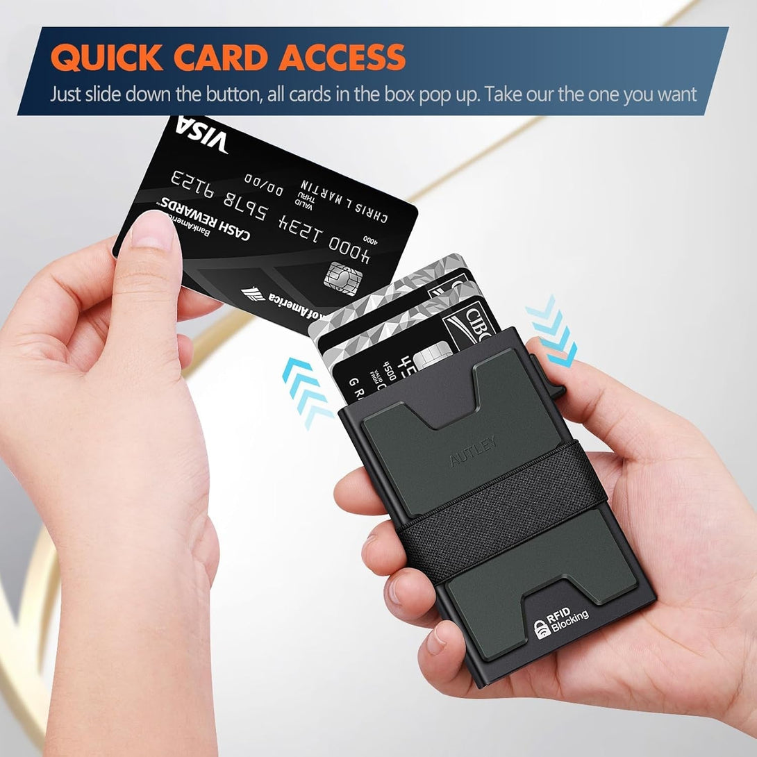 AUTLEY Slim Card Holder, Minimalist Pop up Wallet for Men, RFID Blocking Mens Wallet with Cash Band (Black)
