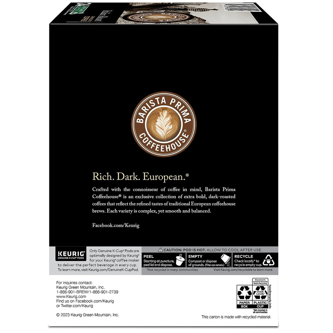 Barista Prima Italian Roast Coffee, Keurig K-Cup Pods, Dark Roast, 96/Carton (66149)