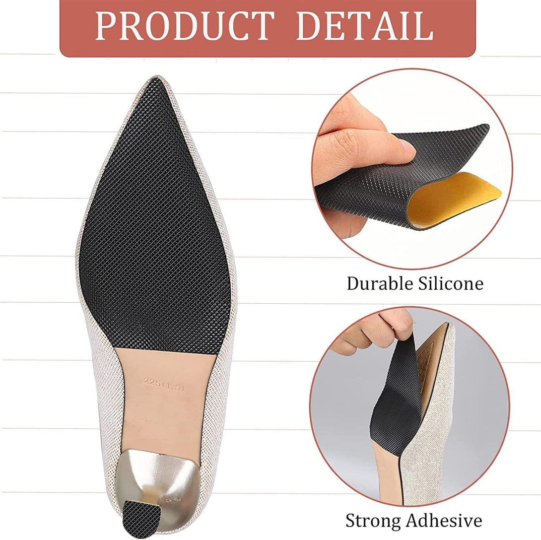 6 Pcs Shoe Sole Protectors for High-Heels, Self Adhesive Silicone Non-Slip Shoes Cover Bottoms for Women with 2 Pcs Crystal Clear Protector for Ladies Heels (Black & Clear）