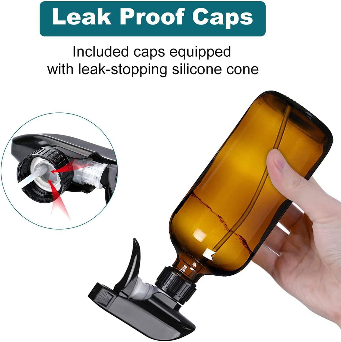 8 Oz Amber Glass Spray Bottles - 2 Pack Empty Refillable Bottle for Cleaning Solutions,Hair Care,Essential Oils, Plants - Durable Nozzle,With Labels &Funnel, Dropper