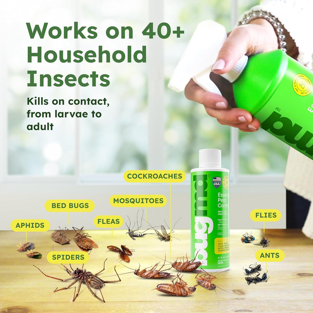 Bugmd Pest Control Essential Oil Concentrate (3.7 Oz, 2 Pack)- Plant Powered Bug Spray Quick Kills Flies, Ants, Fleas, Ticks, Roaches, Mosquitoes and More