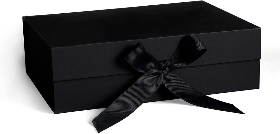 Gift Box,10.2X7.4X3.1 Inches Gift Boxes with Lids,Black Gift Box with Ribbon and Magnetic Closure for Wrapping Gifts (Black)