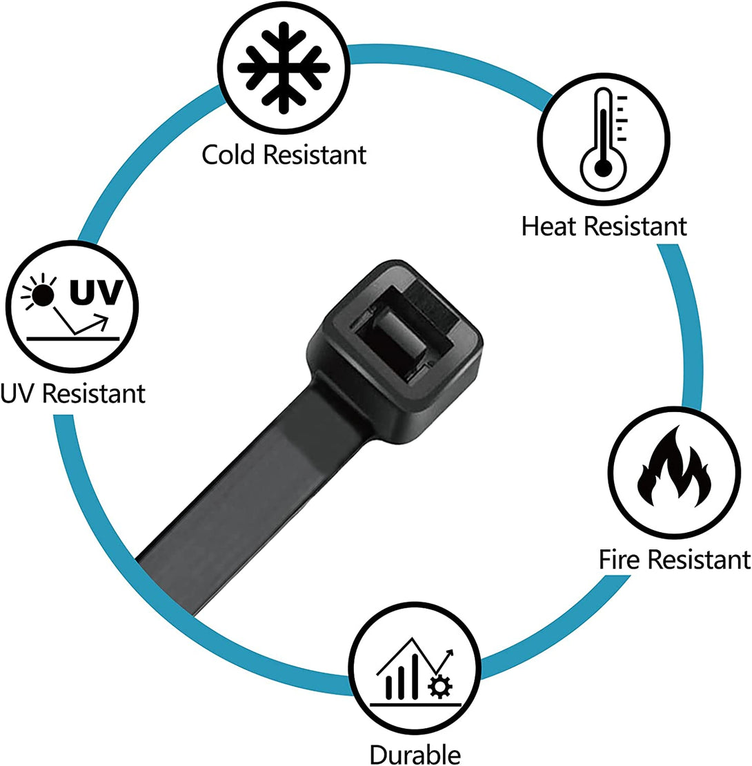 Zip Ties Assorted Sizes(4”+6”+8”+12”), 400 Pack, Black Cable Ties, UV Resistant Wire Ties by ANOSON