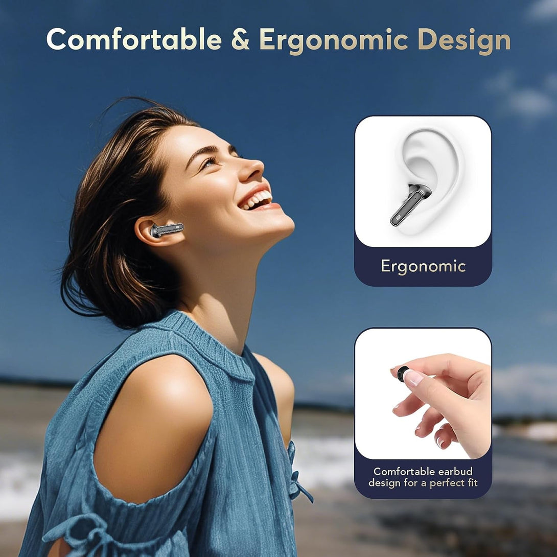 EUQQ Wireless Earbuds Bluetooth 5.4 Earphones in Ear with Dual Noise Cancelling Mic, Transparency Mode Ear Buds Deep Bass Stereo Sound, 36H Playtime LED Display Wireless Headphones IP7 Waterproof