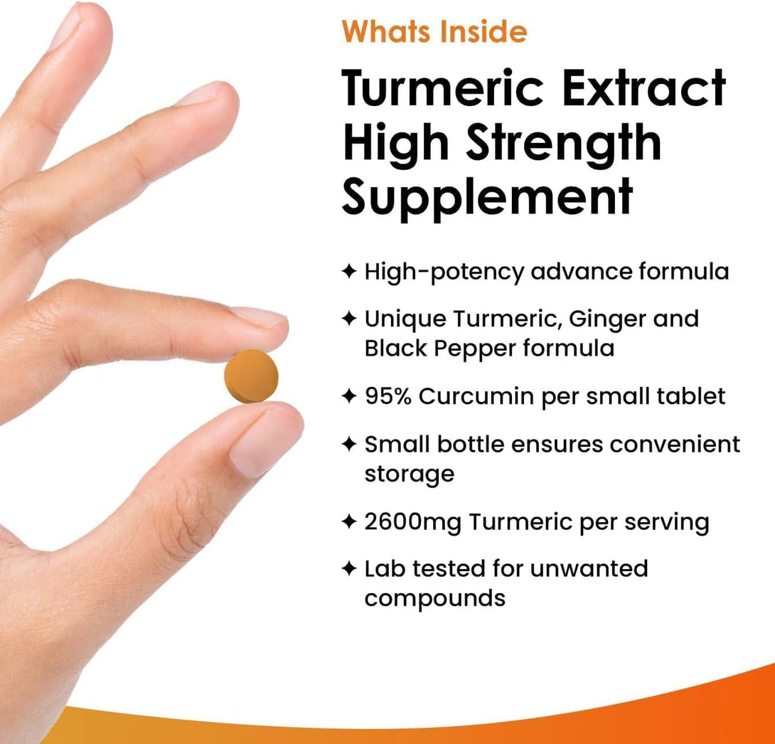 Turmeric Tablets with Black Pepper & Ginger - Curcumin - 180 Turmeric and Black Pepper Tablets (3 Month) High Strength Active Turmeric Supplements Not Capsules, by New Leaf