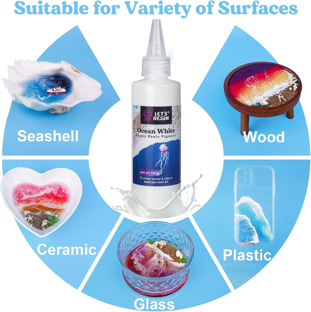 LET'S RESIN Ocean White Epoxy Resin Pigment 167G/5.89Oz, High Concentrated Pigment Paste for Epoxy Resin & UV Resin, UV Resistant Opaque Pigment for Creates Cells & Lacing, 3D Flower Resin Coasters