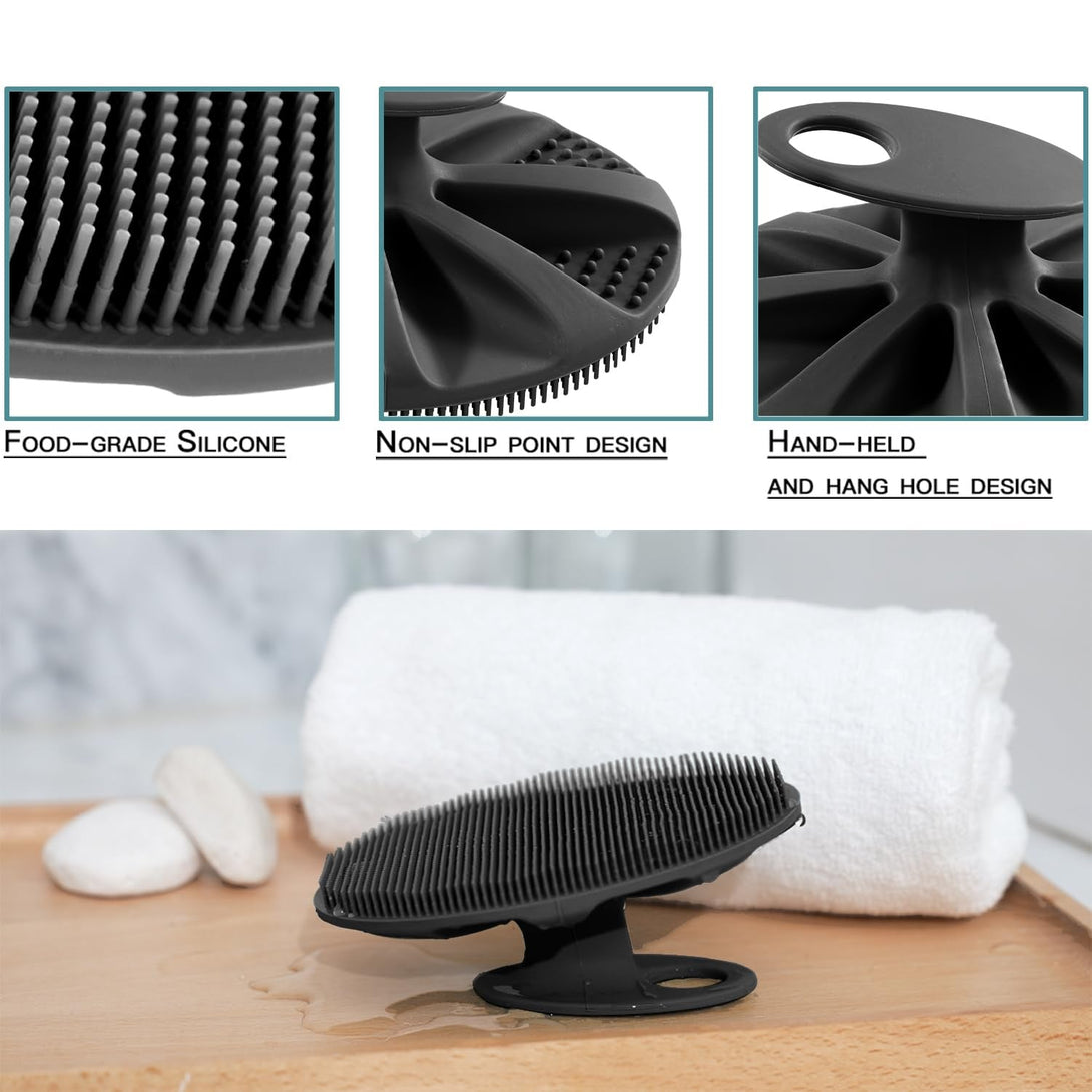INNERNEED Soft Silicone Body Scrubber Handheld Shower Cleansing Brush, Gentle Exfoliating and Massage for All Kinds of Skin (Black)