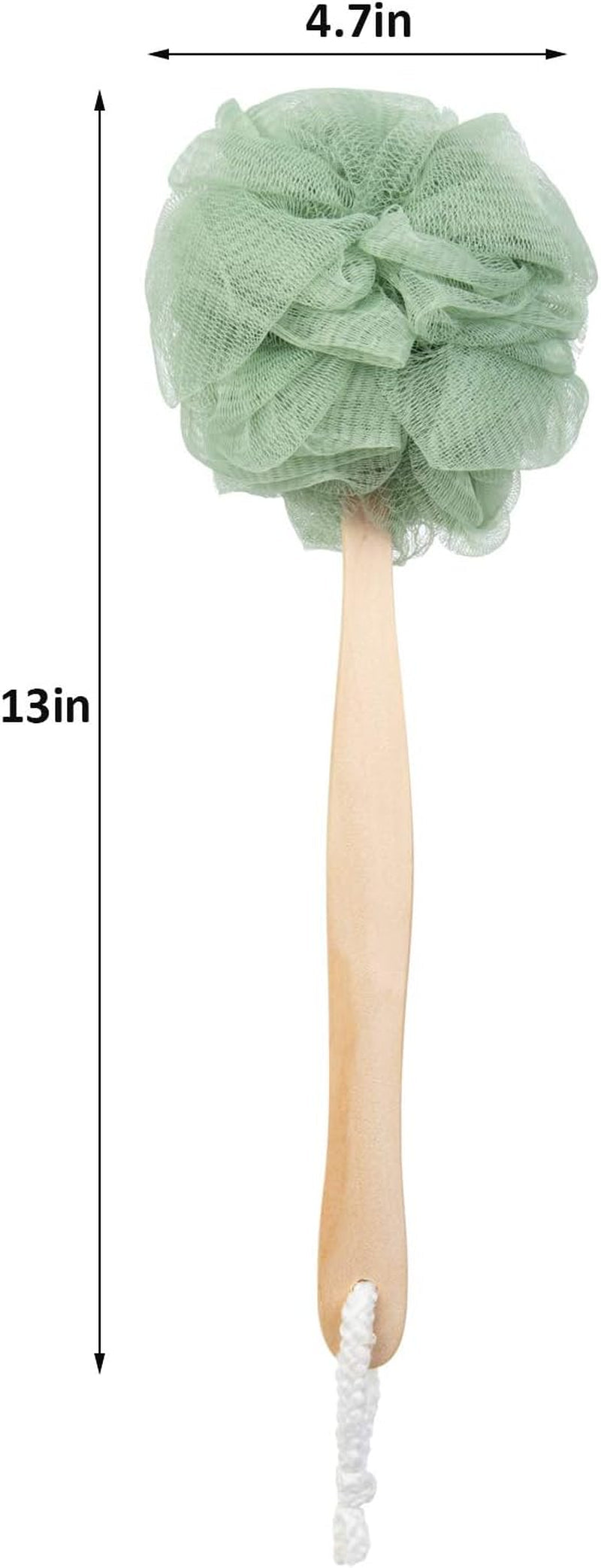 Loofah Back Scrubber, Wooden Handle Bath Sponge Lufa Shower Brush, Soft Nylon Mesh Back Cleaner Washer, Body Brush for Women Kids Bathroom Shower Accessories (Green)