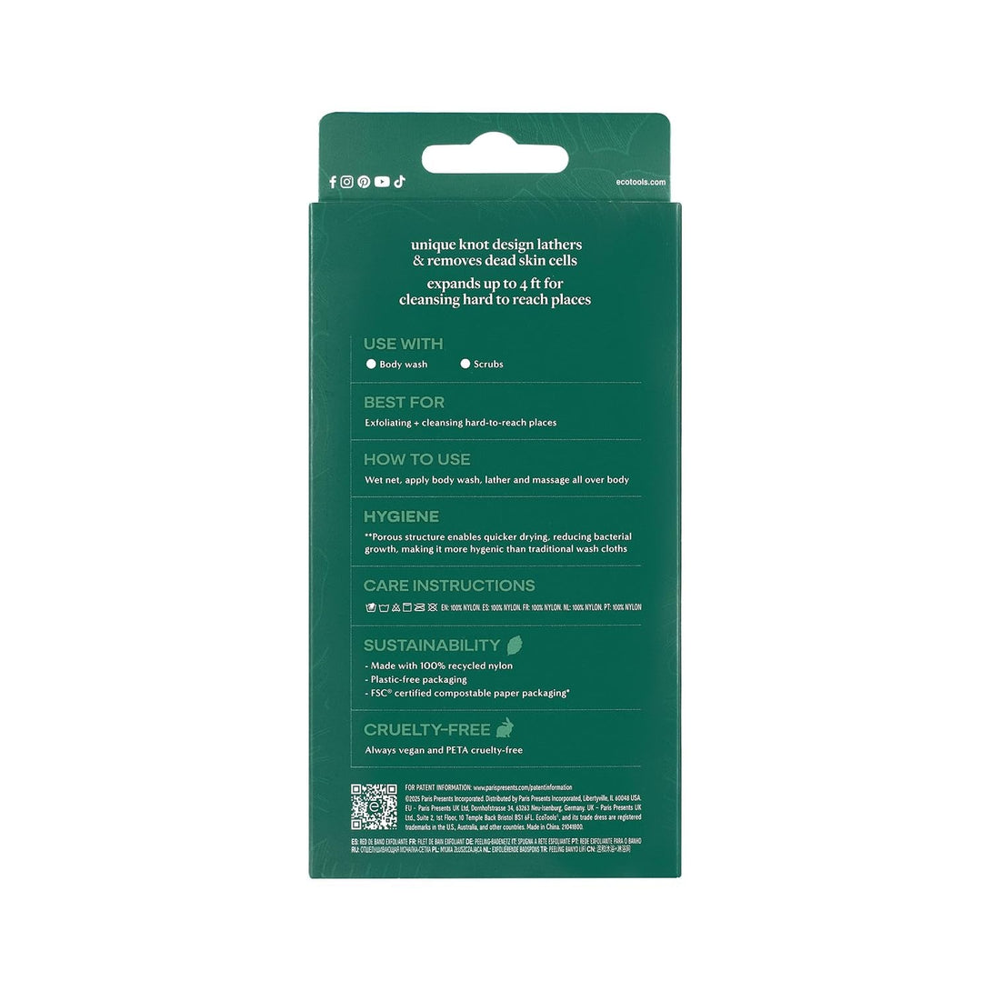 Ecotools Exfoliating Bath Net, Inspired by African Bath Net Sponge, Exfoliates & Cleanses Whole Body, Flexible & Reusable, Eco-Friendly Body Scrubber, Vegan & Cruelty-Free, 1 Count