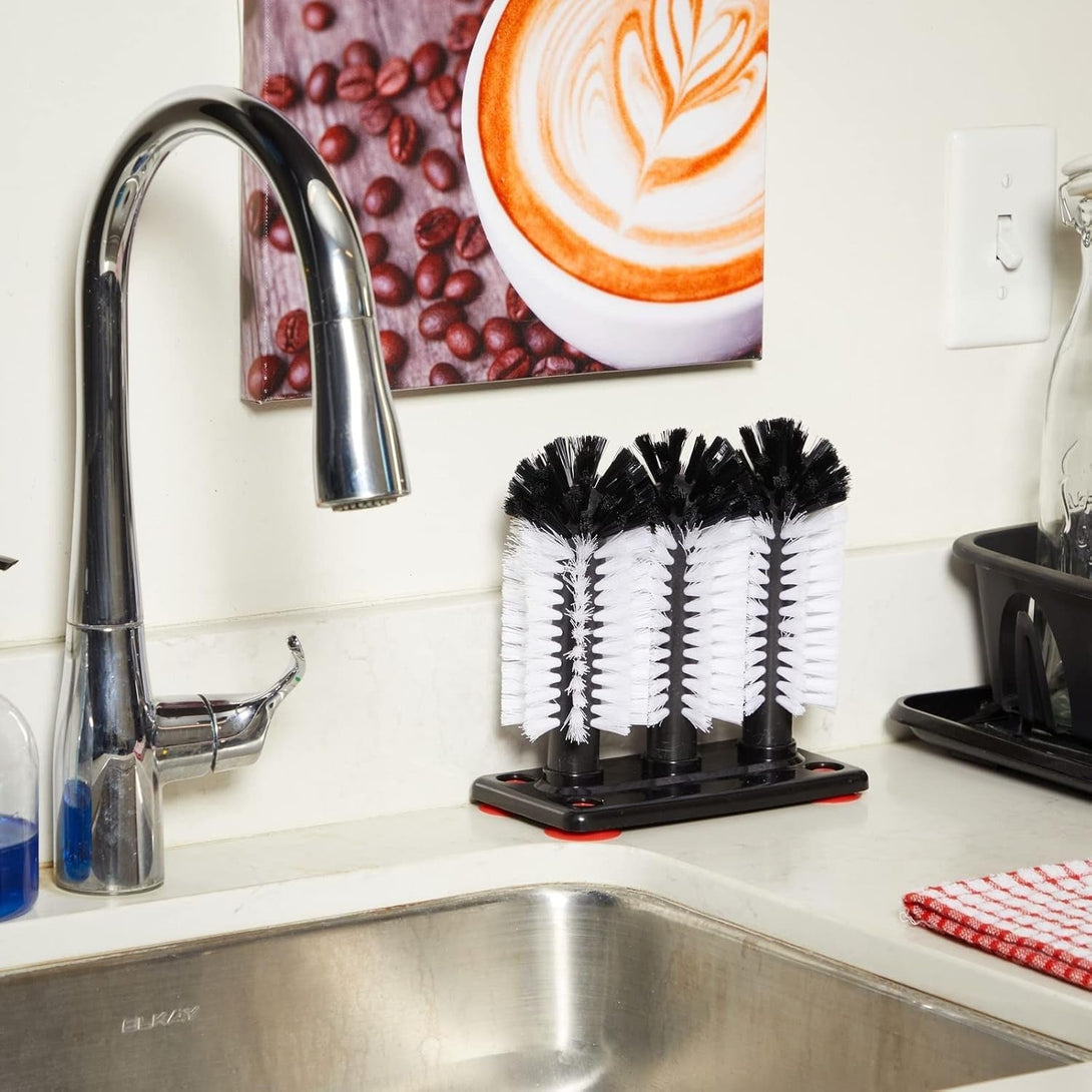 Bar Wine Glass Washer for Sink - 3 Head Bottle Brush Cleaner with Suction Base for Kitchen