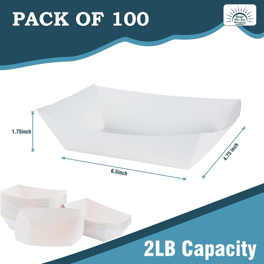 2Lb White Paper Food Trays -4.5" X 2.75" -Pack of 100Ct