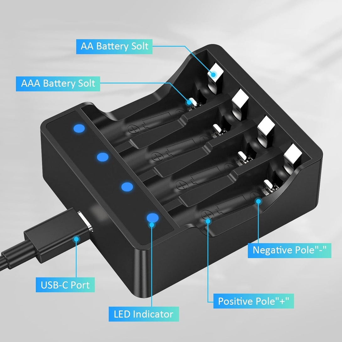 Battery Charger with 8 Pack Rechargeable AAA Lithium Batteries,1.5V 3000Mwh Lithium Rechargeable Battery with AA/AAA Charger for Electric Toys, Remote,Flashlight,Electronic Scale Etc.