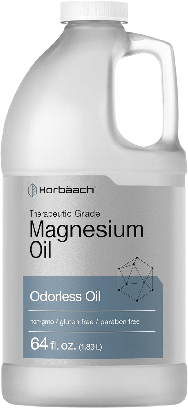 Horbäach Magnesium Oil | 64 Fl. Oz | Therapeutic Grade | Vegetarian, Non-Gmo, Gluten Free, and Paraben Free Odorless Formula